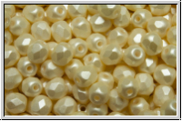 Bhm. Glasschliffperle, feuerpol., 4mm, white, alabaster, lt. cream pearl pastel, 50 Stk.