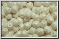 Bhm. Glasschliffperle, feuerpol., 4mm, white, alabaster, white pastel, matte, 50 Stk.