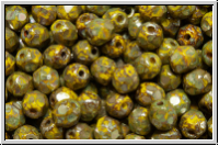 Bhm. Glasschliffperle, feuerpol., 4mm, yellow, op., silver picasso, 50 Stk.