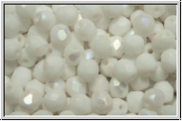 Bhm. Glasschliffperle, feuerpol., 4mm, white, op., AB, matte, 50 Stk.