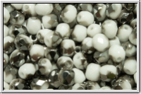 Bhm. Glasschliffperle, feuerpol., 4mm, white, op., half chrome, 50 Stk.