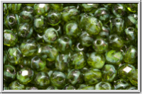 Bhm. Glasschliffperle, feuerpol., 4mm, green, moonlight, blue marbled, 50 Stk.