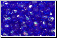 Bhm. Glasschliffperle, feuerpol., 4mm, cobalt, dk., trans., half amezit, 50 Stk.