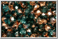 Bhm. Glasschliffperle, feuerpol., 4mm, aqua, med., trans., half capri gold, 50 Stk.