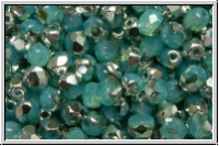 Bhm. Glasschliffperle, feuerpol., 4mm, aqua, lt., opal, half silver, 50 Stk.