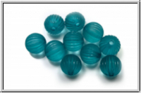 Acryl-Perle, rund, gerillt, 9mm, turquoise, matte, 10 Stk.