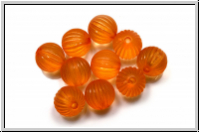 Acryl-Perle, rund, gerillt, 9mm, orange, lt., matte, 10 Stk.