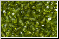 Bhm. Glasschliffperle, feuerpol., 4mm, olivine, dk., trans., 50 Stk.