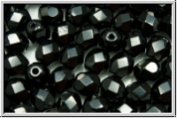 Bhm. Glasschliffperle, feuerpol., 6mm, black, op., 25 Stk.