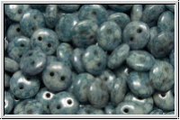 Linsen, 6x2,5mm, 2-Loch, white, op., blue marbled, 50 Stk.