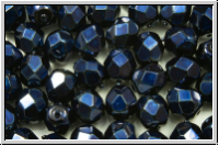 Bhm. Glasschliffperle, feuerpol., 6mm, black, op., heavy metal dk. blue, 25 Stk.