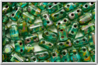 RUL-60020-86800, Rulla Beads, 3x5mm, aqua, med., trans., picasso, 100 Stk. (ca. 11 g)