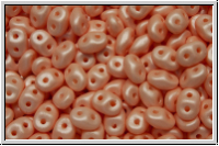 SD-02010-29303, SuperDuo Beads, white, alabaster, soft pastel salmon, 10g