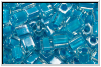 SB-04-0247, MIYUKI Squares, 4mm, crystal, trans., teal-ld., 15g