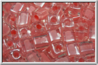 SB-04-0204, MIYUKI Squares, 4mm, crystal, trans., pink salmon-ld., 15g