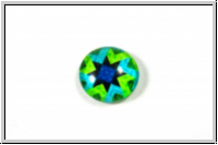 Glascabochon, hinterklebt, rund, 12x4mm, blue/green star, 1 Stk.