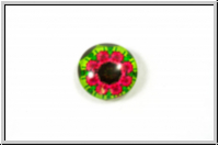 Glascabochon, hinterklebt, rund, 12x4mm, pink flower on green, 1 Stk.