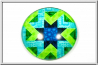 Glascabochon, hinterklebt, rund, 25x6mm, blue/green star, 1 Stk.