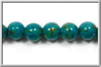 Trkis, round, 8mm, med. turquoise dyed, 1 Strang