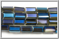 Kristallschliffperle, Quader, 8x4x4mm, blue, med., trans., galv. AB, 25 Stk.