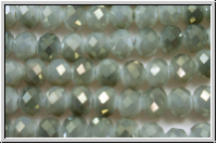 chin. Kristallschliffperle, Rondell, 4x6mm, white, opal, dk. sea green luster, 1 Strang