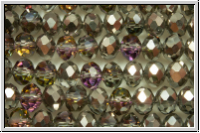chin. Kristallschliffperle, Rondell, 4x6mm, crystal, trans., half lt. grey met., 1 Strang