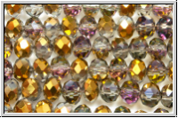 chin. Kristallschliffperle, Rondell, 4x6mm, crystal, trans., half gold met., 1 Strang