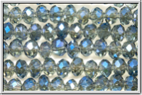 chin. Kristallschliffperle, Rondell, 4x6mm, crystal, trans., half blue lagoon luster, 1 Strang