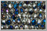 chin. Kristallschliffperle, Rondell, 4x6mm, crystal, trans., half midnight blue/silver met., 1 Strang