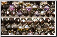 chin. Kristallschliffperle, Rondell, 4x6mm, crystal, trans., half black met., 1 Strang