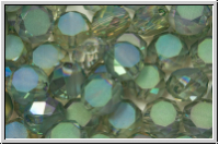 chin. Kristallschliffperle, flat round, 8x5mm , crystal, trans., green/grey luster, AB, 10 Stk.