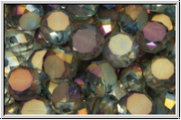 chin. Kristallschliffperle, flat round, 8x5mm , crystal, trans., grey luster, AB, 10 Stk.