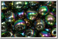 chin. Glasperle, round, 8mm , crystal, trans., full silver/green met., 10 Stk.