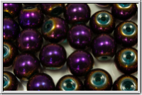 chin. Glasperle, round, 8mm , crystal, trans., full purple met., 10 Stk.