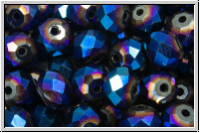 chin. Kristallschliffperle, Rondell, 6x8mm, crystal, trans., full dk. blue met., 10 Stk.