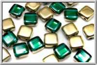 TILE-Beads, 6x6mm, emerald, trans., half brass, 25 Stk.