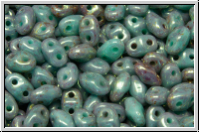 MiniDuo Beads, MATUBO, 2,5x4mm, turquoise, op., topaz-pink luster, 5g