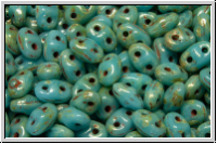 MiniDuo Beads, MATUBO, 2,5x4mm, aqua, op., silver picasso, 5g