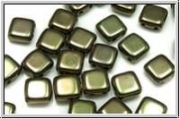 TILE-Beads, 6x6mm, green/brown, metallic, 25 Stk.