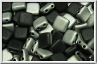 TILE-Beads, 6x6mm, black, op., half silver, matte, 25 Stk.