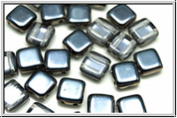 TILE-Beads, 6x6mm, crystal, trans., half azuro, 25 Stk.