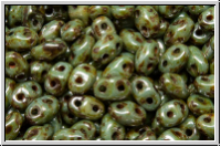 MiniDuo Beads, MATUBO, 2,5x4mm, white, op., green marbled, 5g