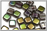 TILE-Beads, 6x6mm, crystal, trans., half vitex green, 25 Stk.