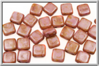 TILE-Beads, 6x6mm, white, alabaster, orange-red marbled, 25 Stk.