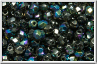 Bhm. Glasschliffperle, PRECIOSA, feuerpol., 4mm, crystal, trans., glittery graphite, 50 Stk.
