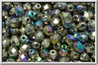 Bhm. Glasschliffperle, PRECIOSA, feuerpol., 4mm, crystal, trans., glittery argentic, 50 Stk.