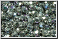 Bhm. Glasschliffperle, PRECIOSA, feuerpol., 4mm, crystal, trans., glittery silver, 50 Stk.