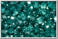 Bhm. Glasschliffperle, PRECIOSA, feuerpol., 4mm, crystal, trans., half labrador solgel turquoise, 50 Stk.