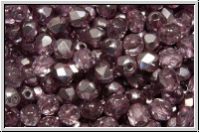 Bhm. Glasschliffperle, PRECIOSA, feuerpol., 4mm, crystal, trans., half labrador solgel violet, 50 Stk.