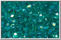 Bhm. Glasschliffperle, feuerpol., 4mm, turquoise, dk., trans., AB, 50 Stk.